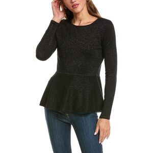 The Cashmere Project Womens  Peplum Lurex Cashmere-Blend Top, Black